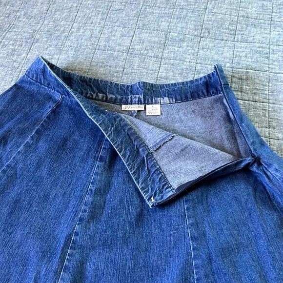 ST JOHNS BAY 100% Cotton Lightweight Denim Cottage Blue A Line Midi Skirt | 8 - Picture 5 of 6